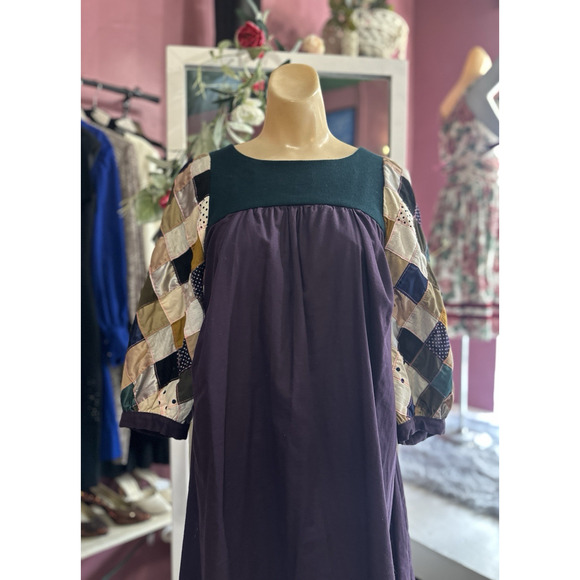 Ahcahcum Japanese Designer Quilted Shift Dress Purple Green Mod Twee XS/S - Picture 3 of 8